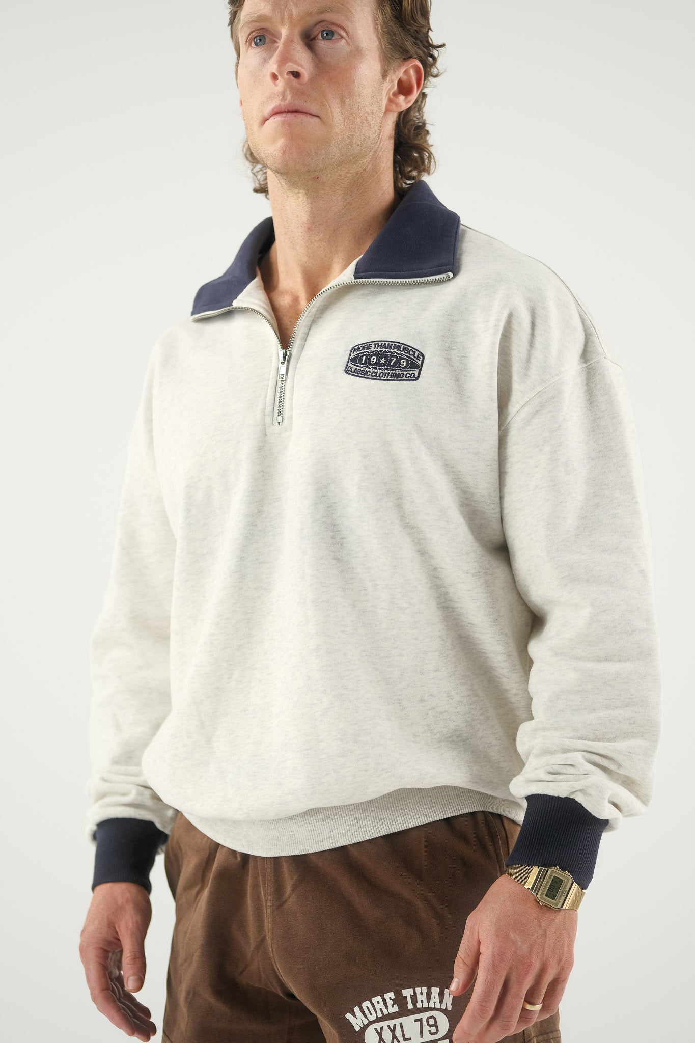 Quarter Zip Sweater - Grey Navy – More Than Muscle