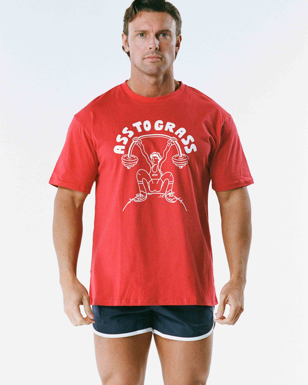 Loose Fit Squat Print T-Shirt - Red