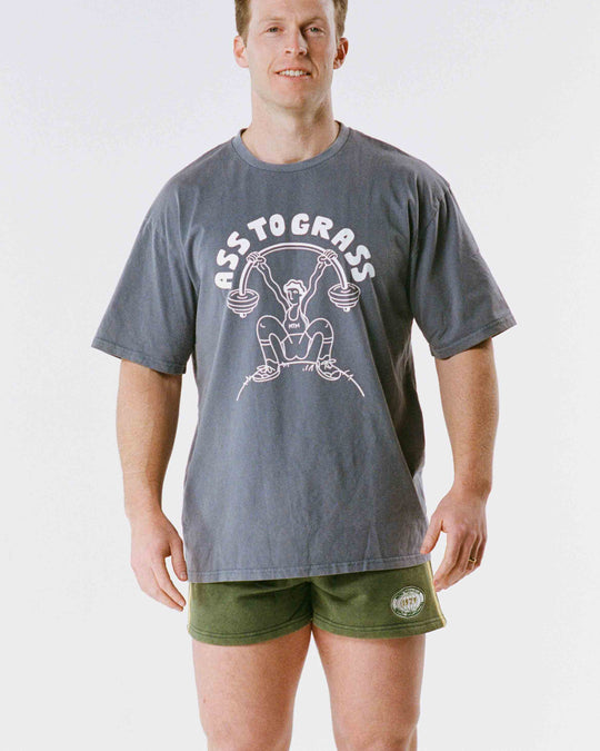 Squat Print T-Shirt - Washed Navy